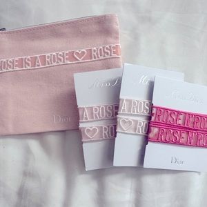 Dior beauty pouch and ribbon bracelets